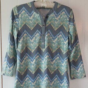J. McLaughlin 3/4 sleeve Tunic/dress Size XS Cream base with blues plus